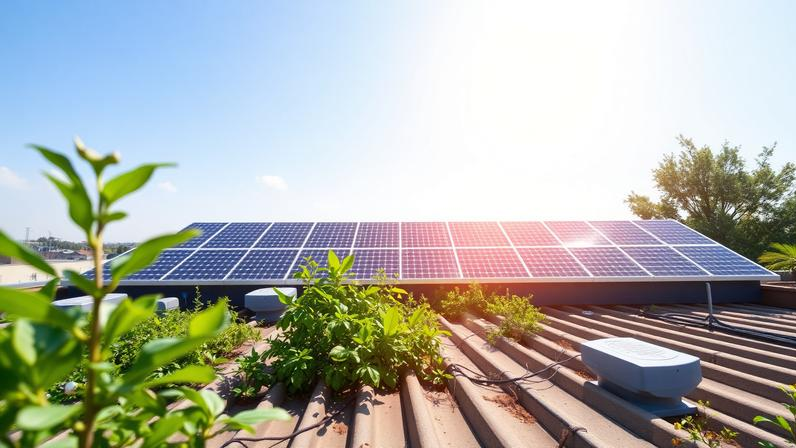 Painéis solares simbolizando redução de emissões e sustentabilidade em negócios