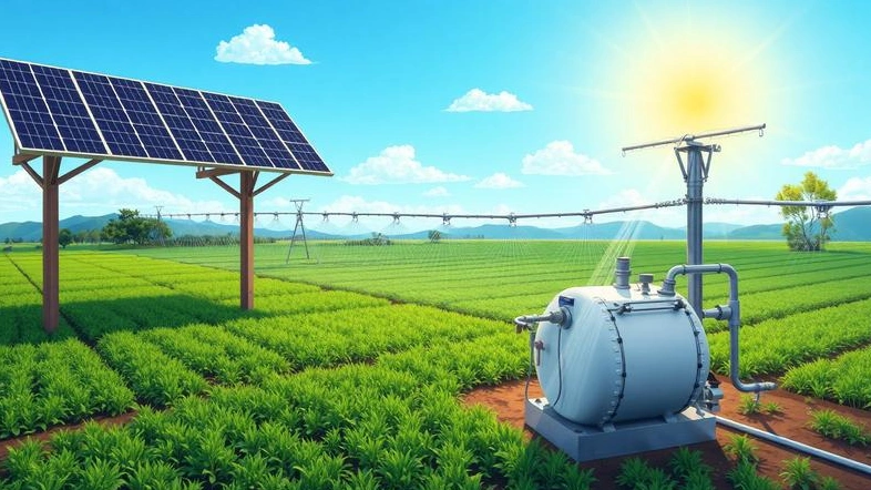 Sistema de irrigação solar em campo agrícola sustentável