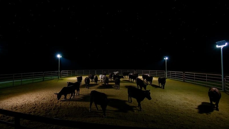 Iluminação solar em curral de contenção durante a noite