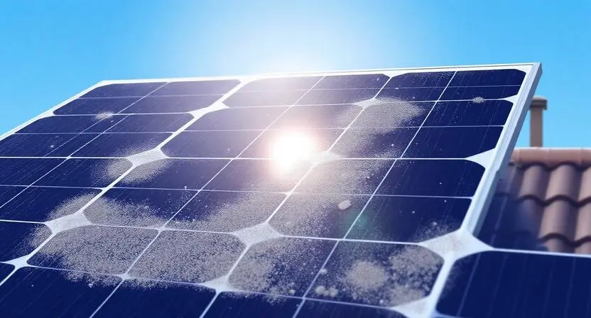 Painel solar residencial acumulado de sujeira reduzindo a geração de energia