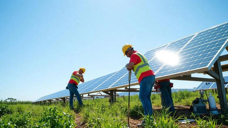 Instalação de sistema solar para irrigação em campo rural